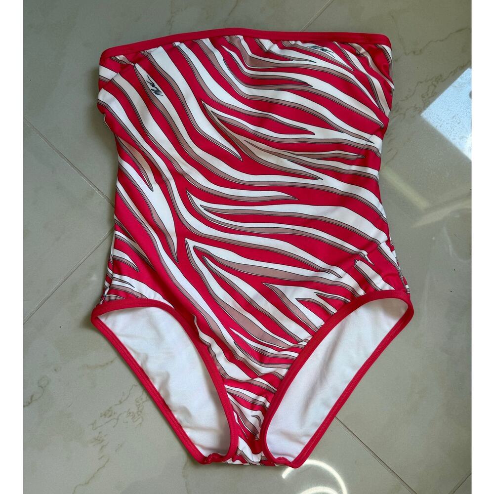 MICHAEL KORS bandeau one piece orange black white zebra print strapless swimsuit - Picture 2 of 9